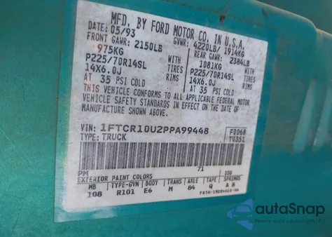 1993 Ford Ranger z USA, uszkodzony, nr VIN 1FTCR10U2PPA99448